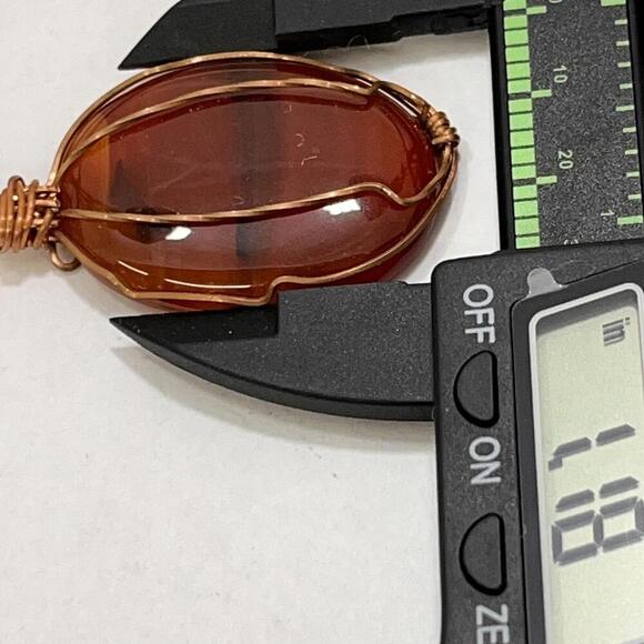 Handmade Copper Wire Wrapped Carnelian Agate Necklace Pendant Gemstone - Picture 3 of 3